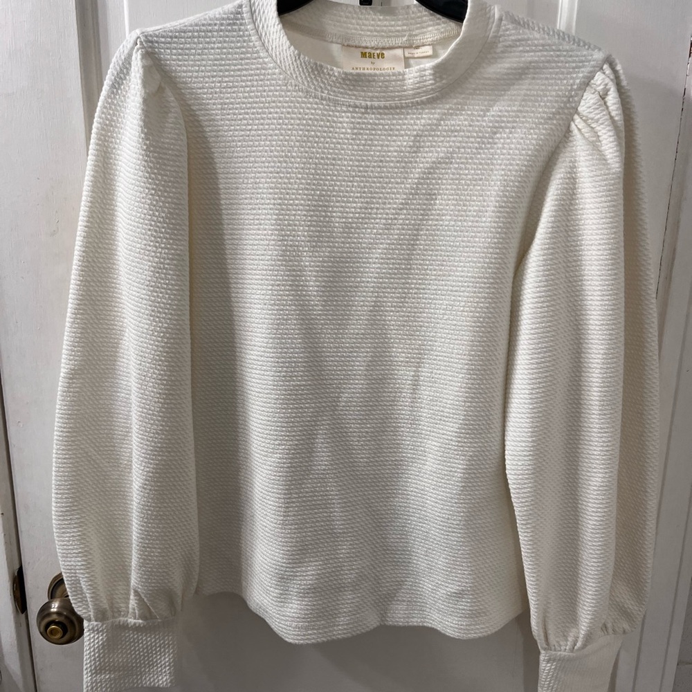 Maeve by Anthropology Off-White Textured Puff Sleeve Shirt